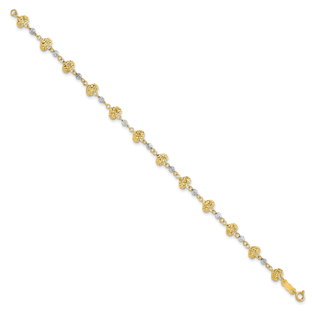 14K Two Tone gold multi Hearts Link Bracelet 7-inch