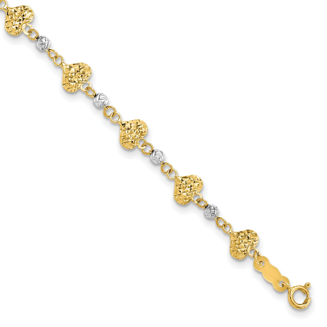 14K Two Tone gold multi Hearts Link Bracelet 7-inch