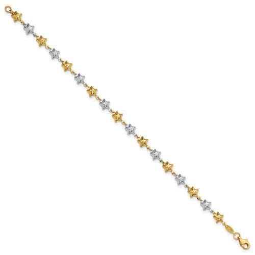 14k two-tone gold bracelet polished puffed star design. 7.75-inch