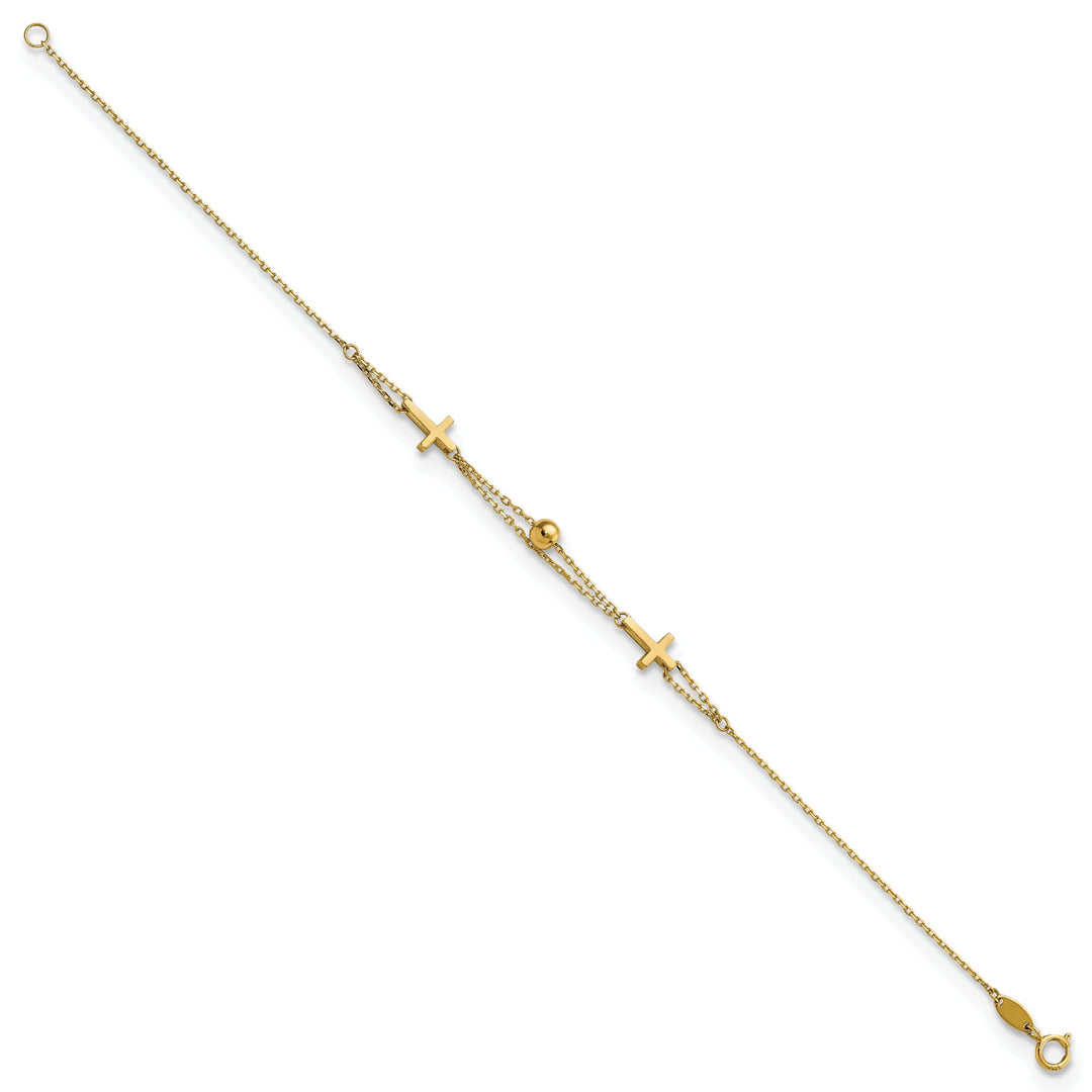 14k yellow gold double strand cross bracelet 7.5-inch