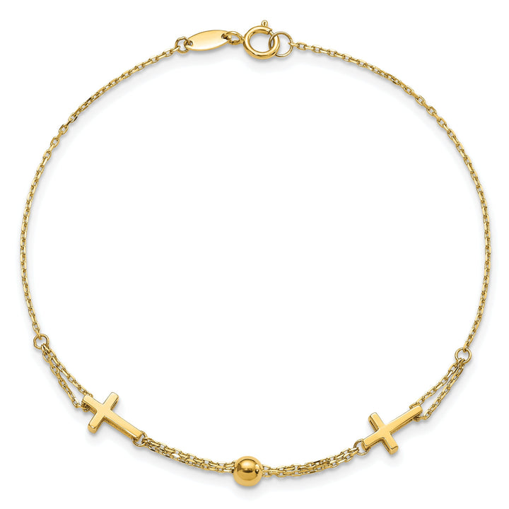 14k yellow gold double strand cross bracelet 7.5-inch