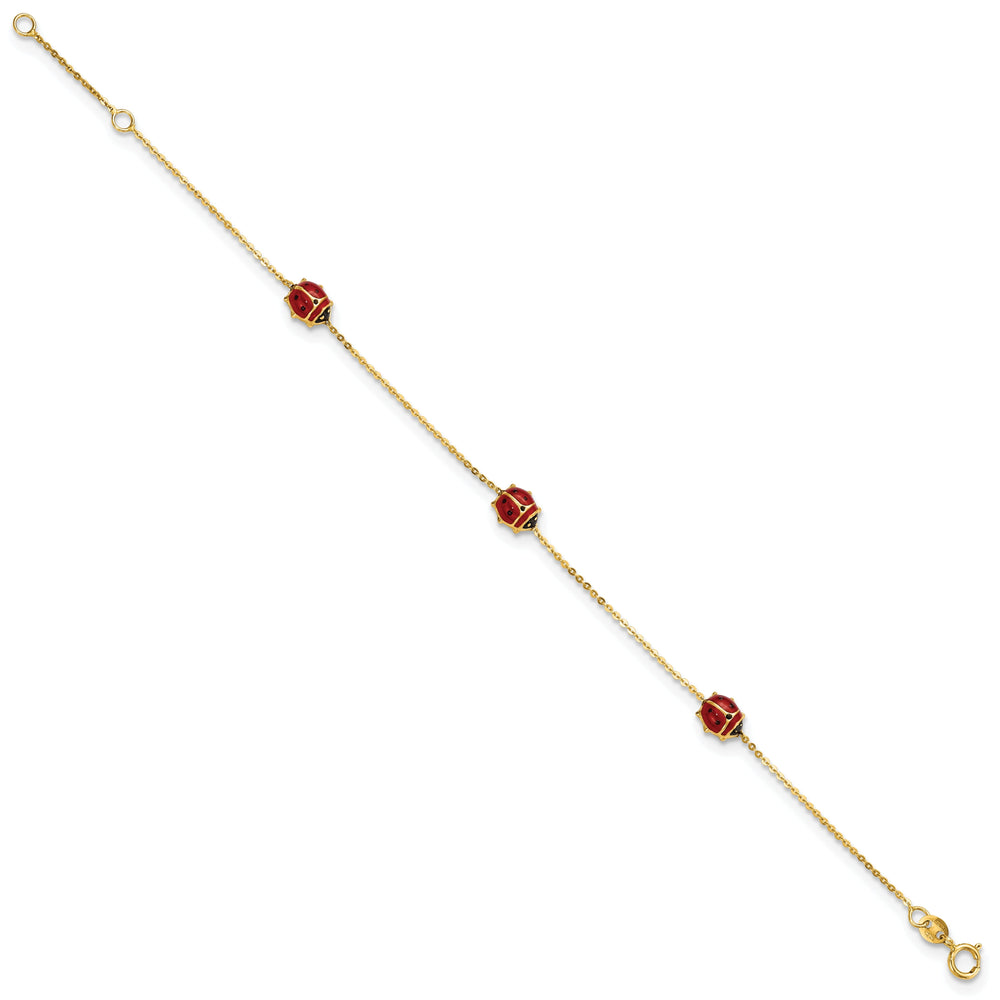 14k Yellow Gold 3-Lady Bug Design 6-5-inch Bracelet