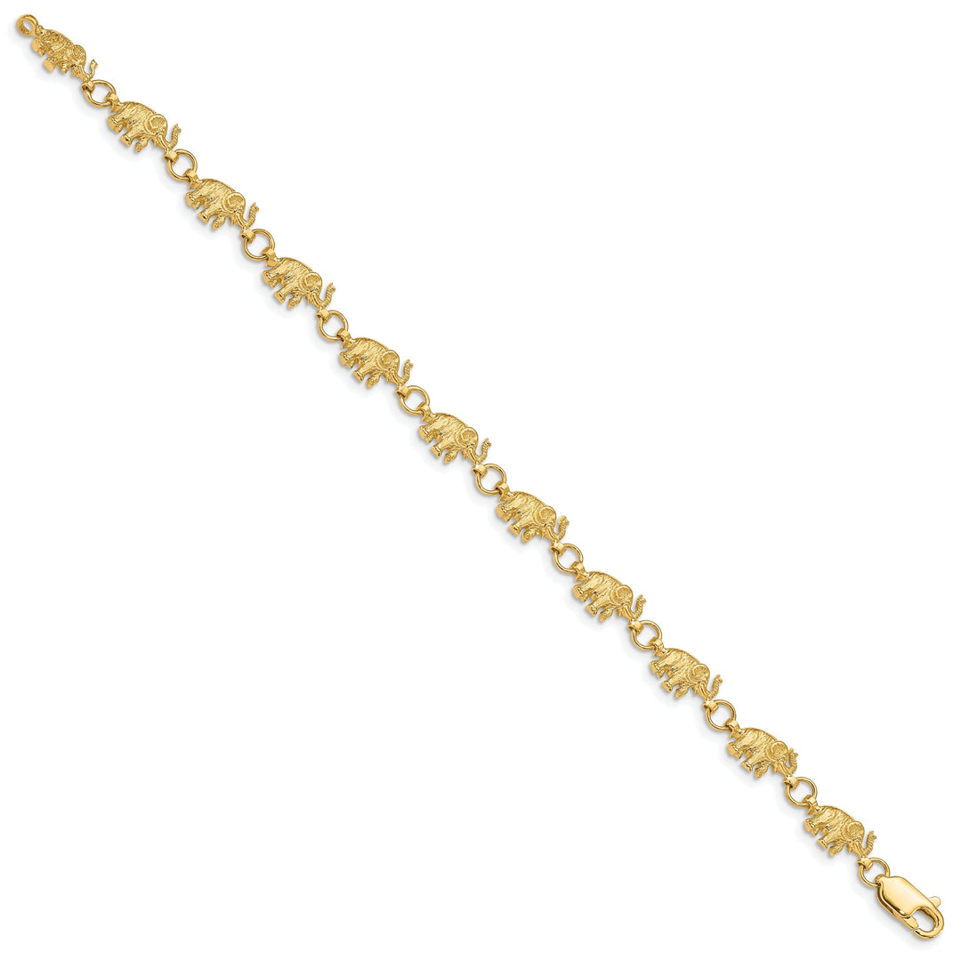 14k yellow gold solid elephant fancy design bracelet. 8-inch, 7-mm wide