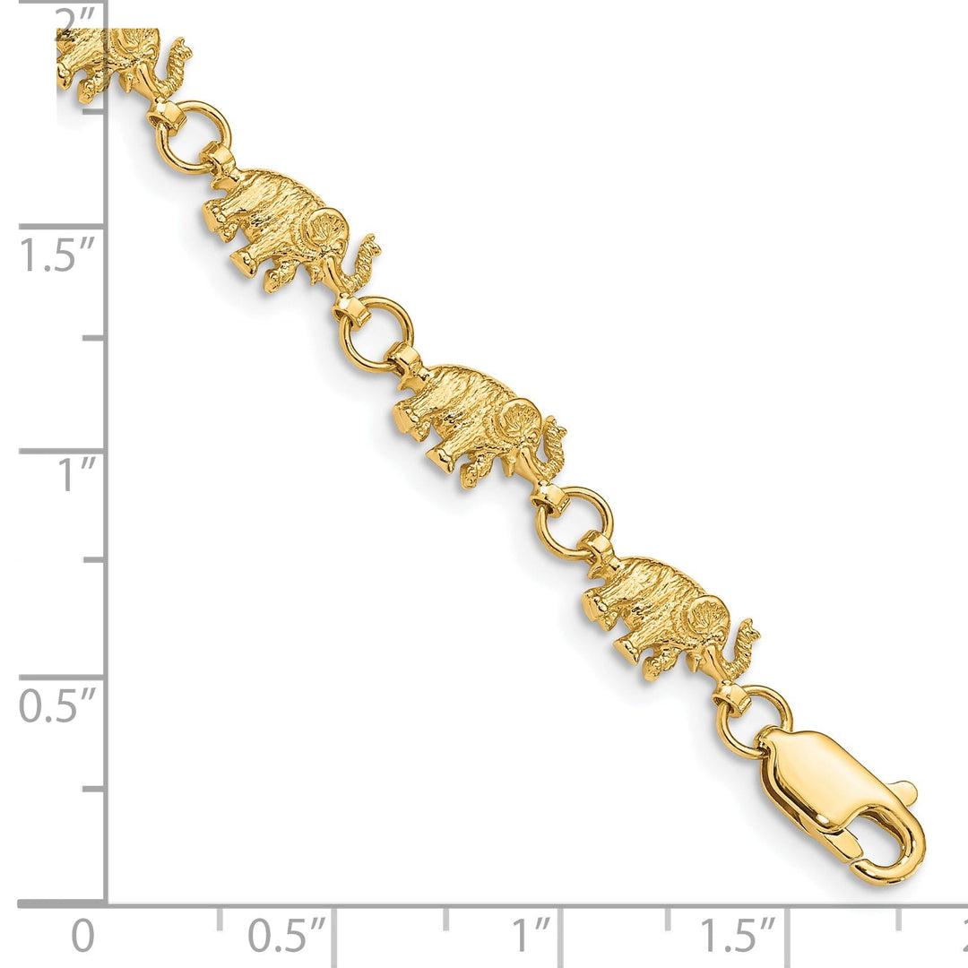 14k yellow gold solid elephant fancy design bracelet. 7-inch, 7-mm wide