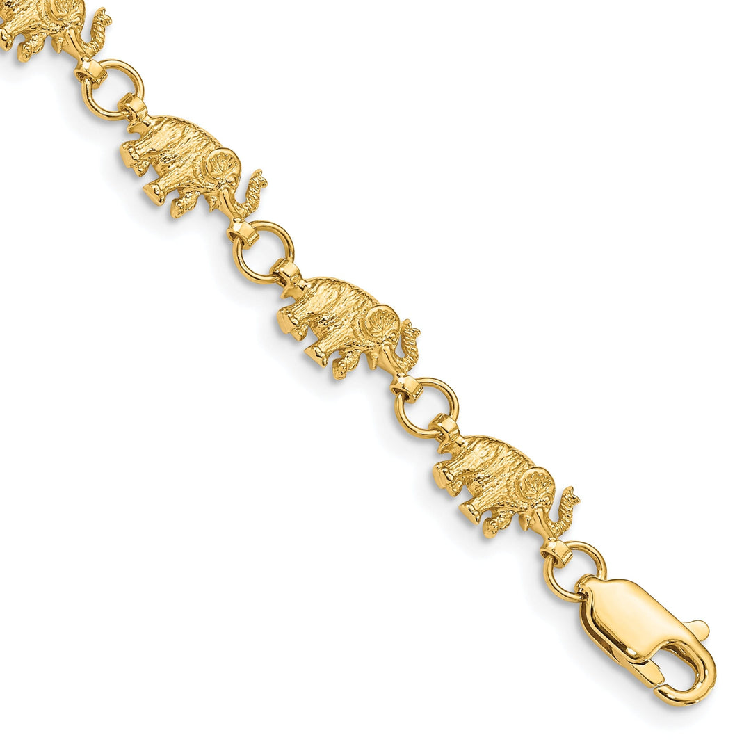 14k yellow gold solid elephant fancy design bracelet. 7-inch, 7-mm wide