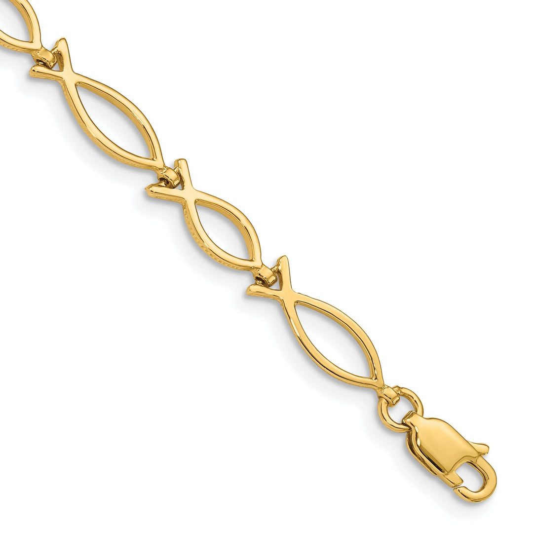 14k yellow gold ichthus (fish) bracelet religious design, 7-inch