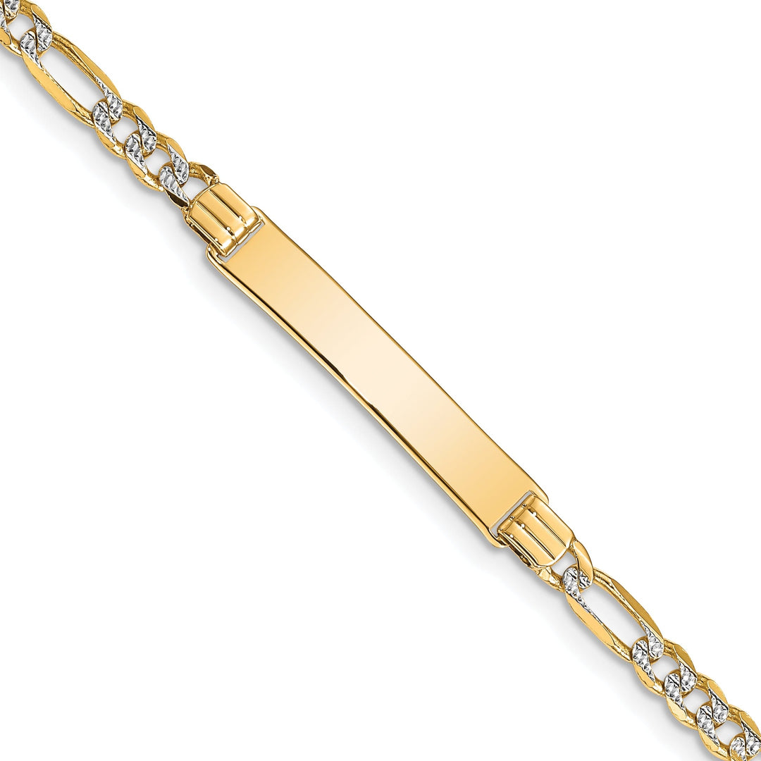 14k Yellow Rhodium Pave Figaro ID Bracelet