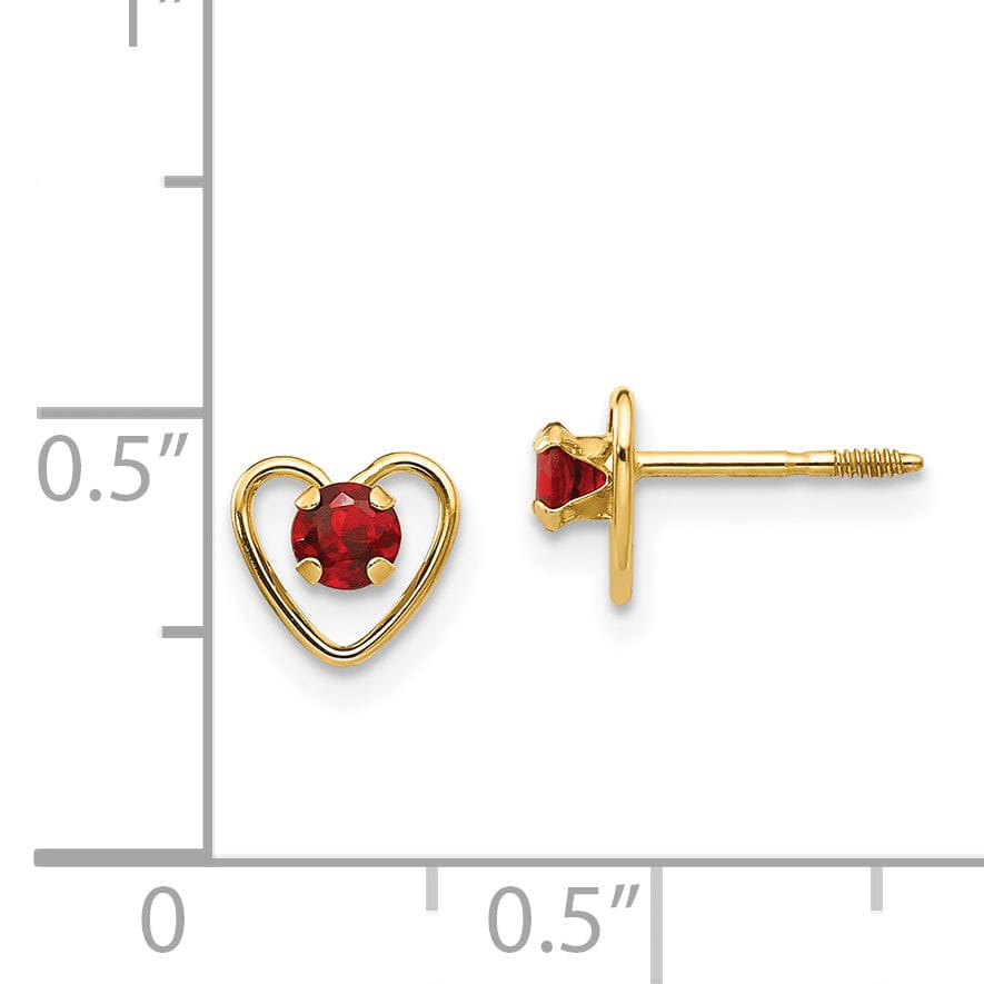 14k Yellow Gold Madi K Garnet Heart Earrings