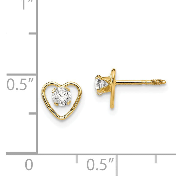 14k Yellow Gold White Zirconia Heart Earrings