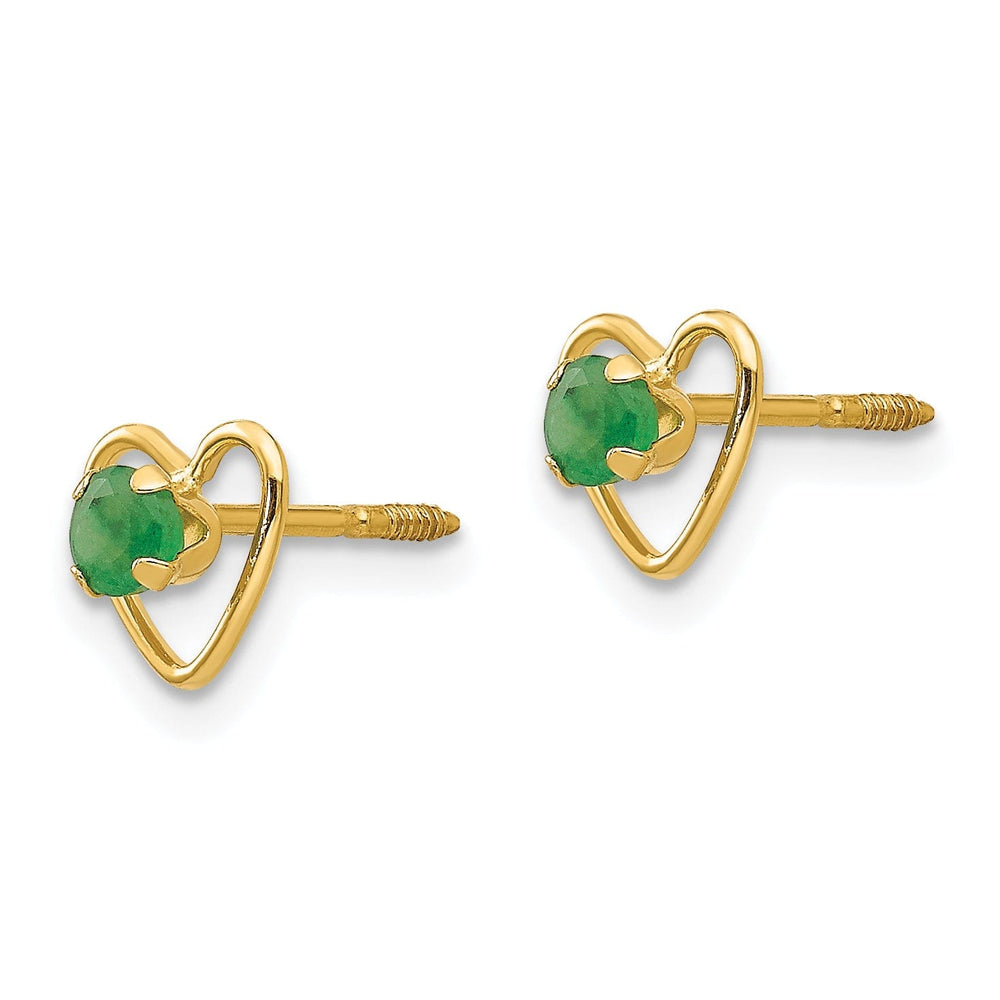 14k Yellow Gold Emerald Heart Earrings