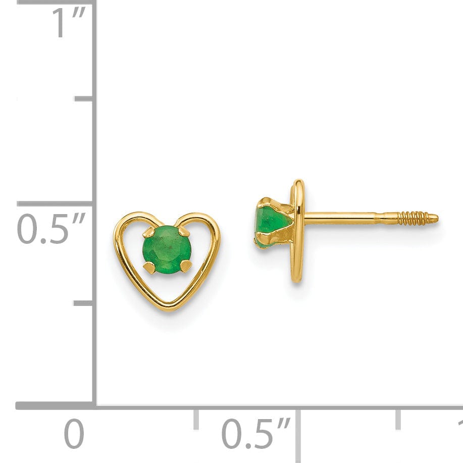 14k Yellow Gold Emerald Heart Earrings