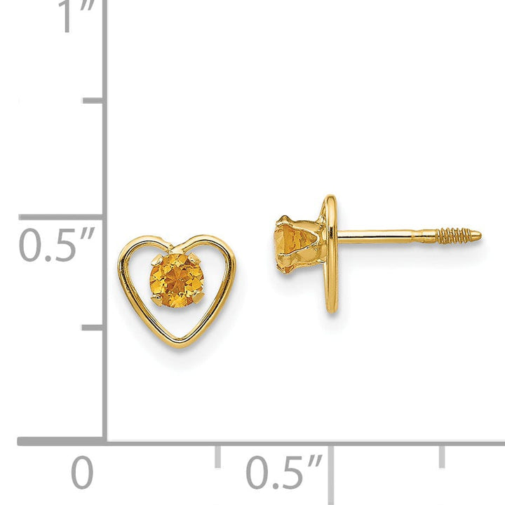 14k Yellow Gold Citrine Birthstone Heart Earring