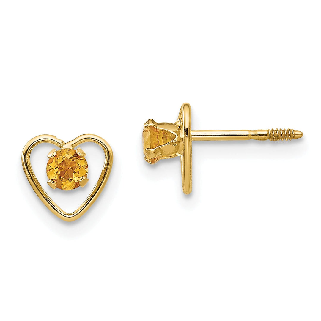 14k Yellow Gold Citrine Birthstone Heart Earring