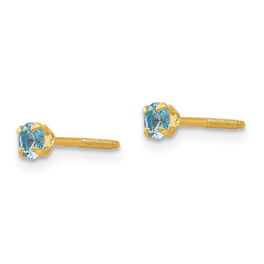 14k Yellow Gold Blue C.Z Birthstone Earrings