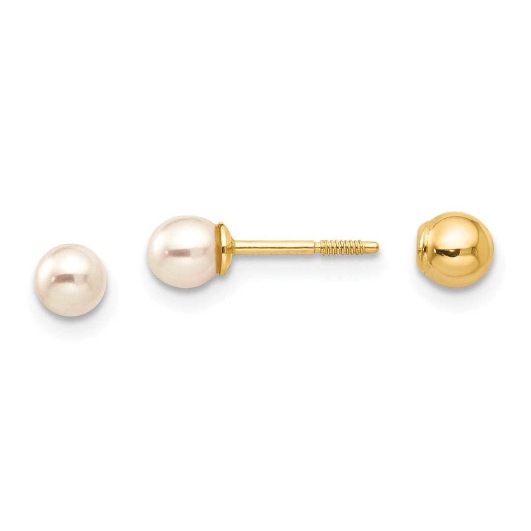 14k Yellow Gold Cultured Pearl Gold Ball Earring