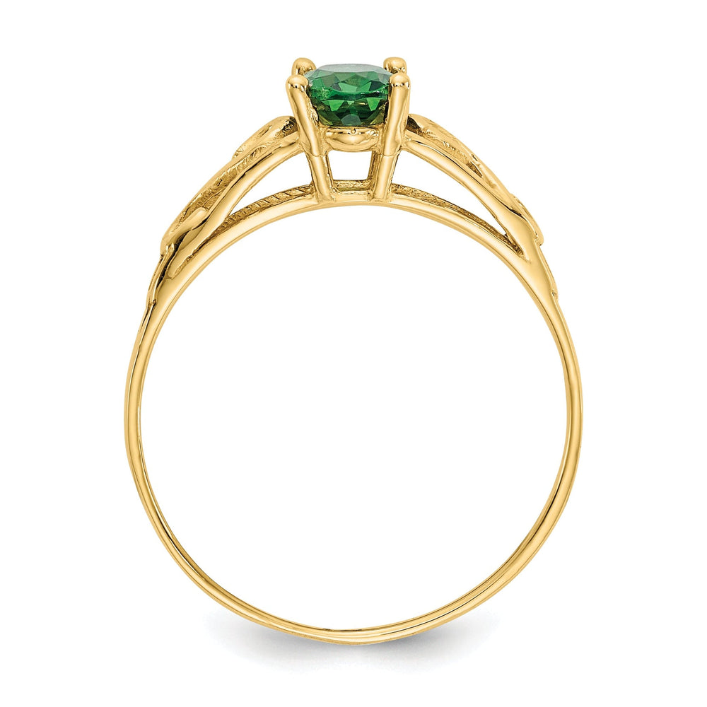 14k Yellow Gold Synthetic Emerald Ring