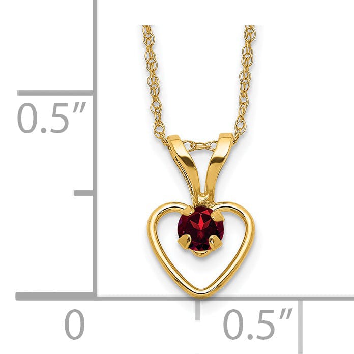 14k Yellow Gold Garnet Heart Birthstone Necklace
