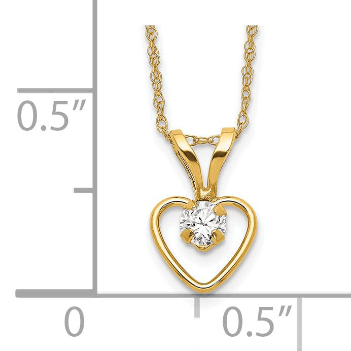 14k Yellow Gold White Heart Birthstone Necklace