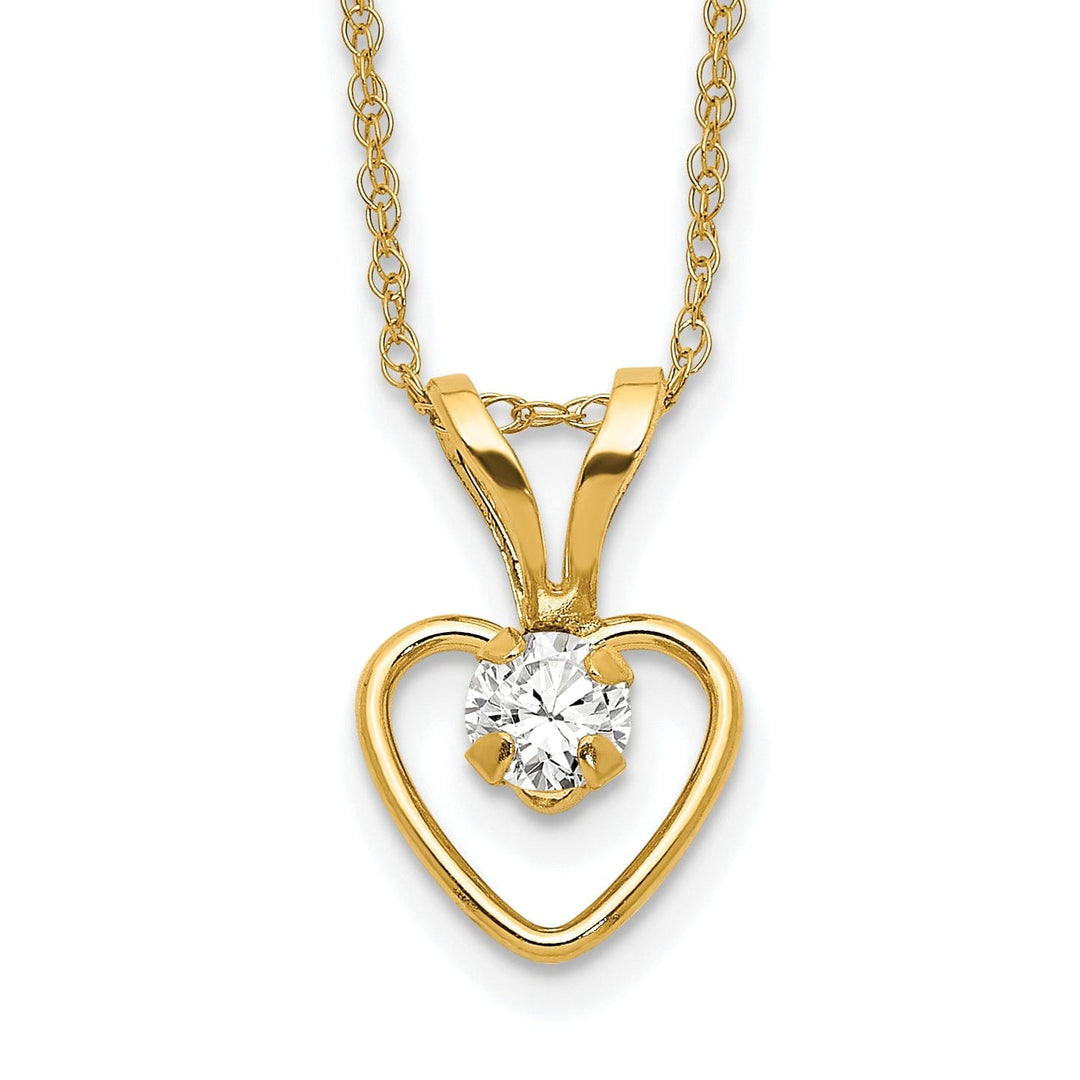 14k Yellow Gold White Heart Birthstone Necklace