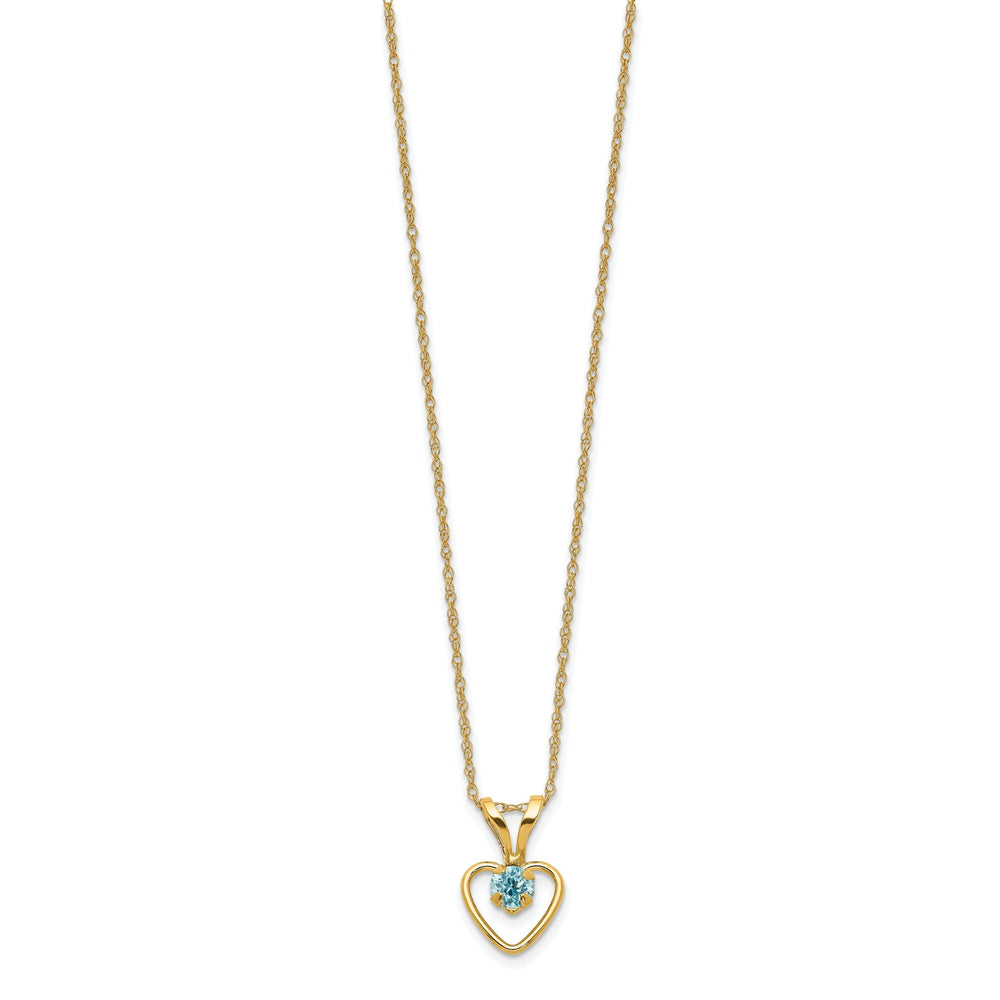 14k Yellow Gold Blue C.Z Heart Necklace