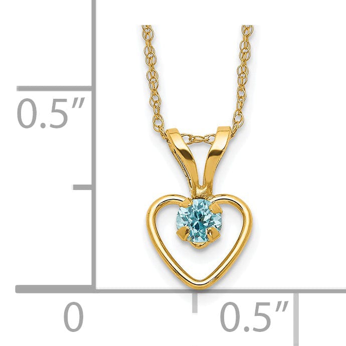 14k Yellow Gold Blue C.Z Heart Necklace