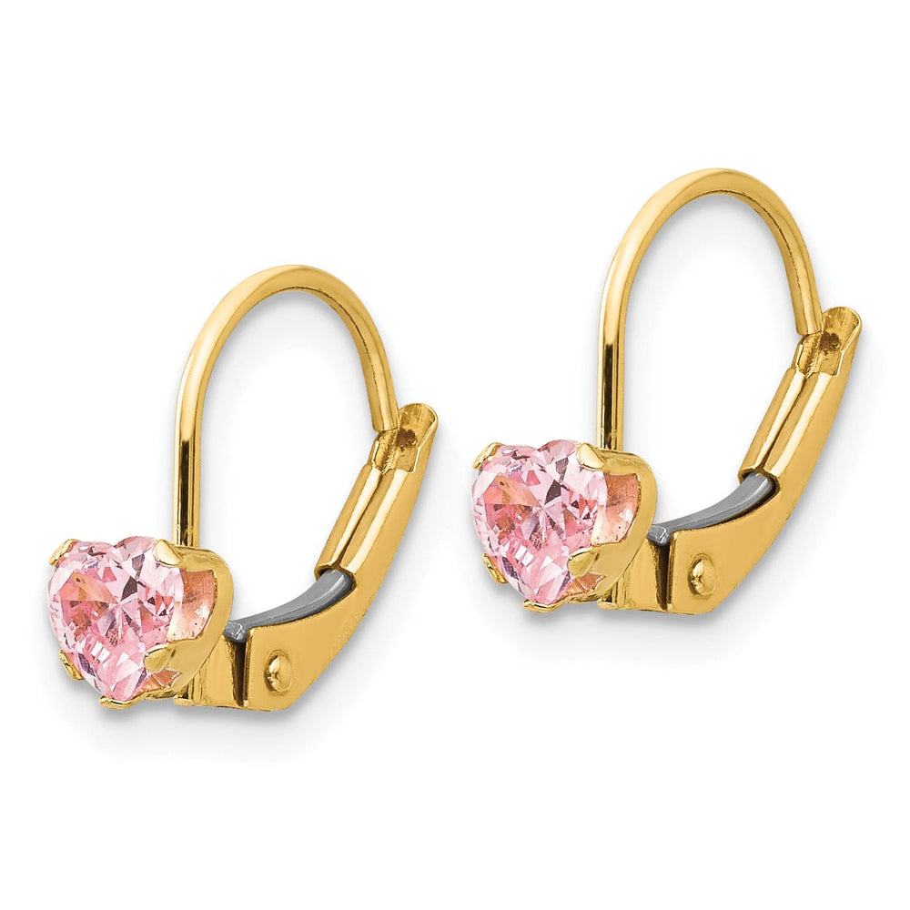 14k Yellow Gold Leverback 4mm Pink C.Z Earrings