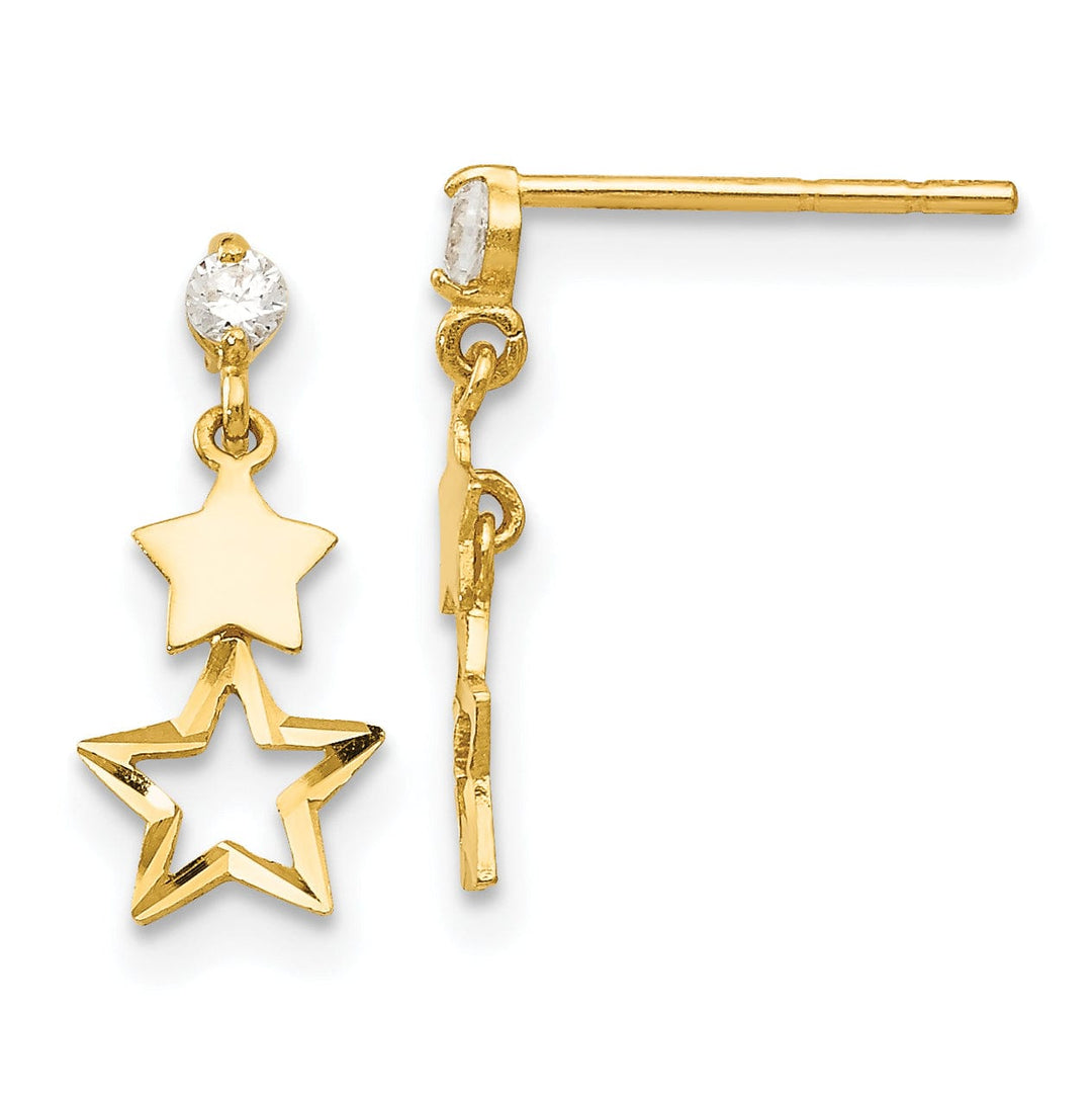 14k Yellow Gold C.Z Star Post Dangle Earrings