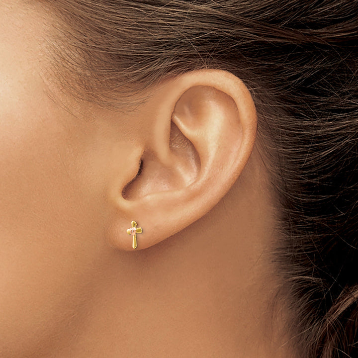 14k Two-tone Gold Cross Heart Post Earrings