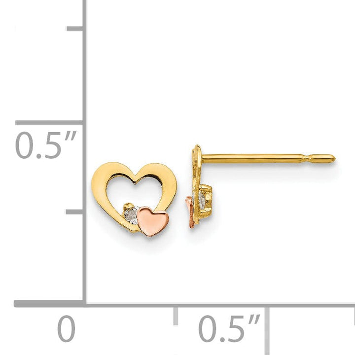 14k Two-tone Gold Heart Post Earrings