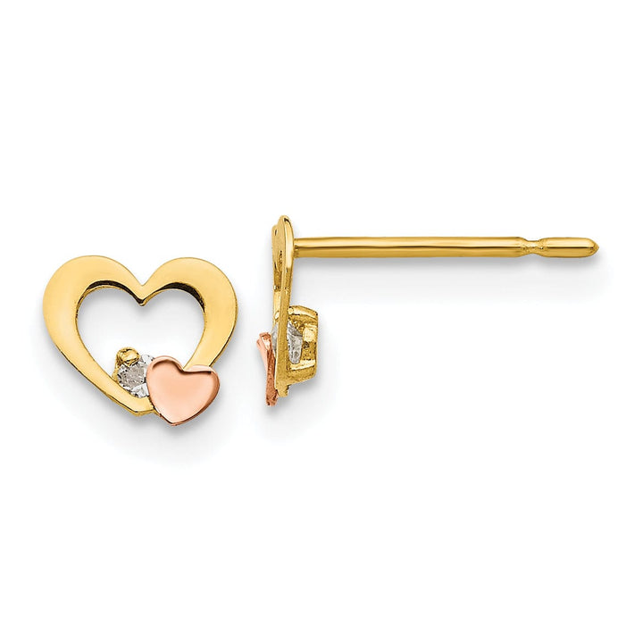 14k Two-tone Gold Heart Post Earrings