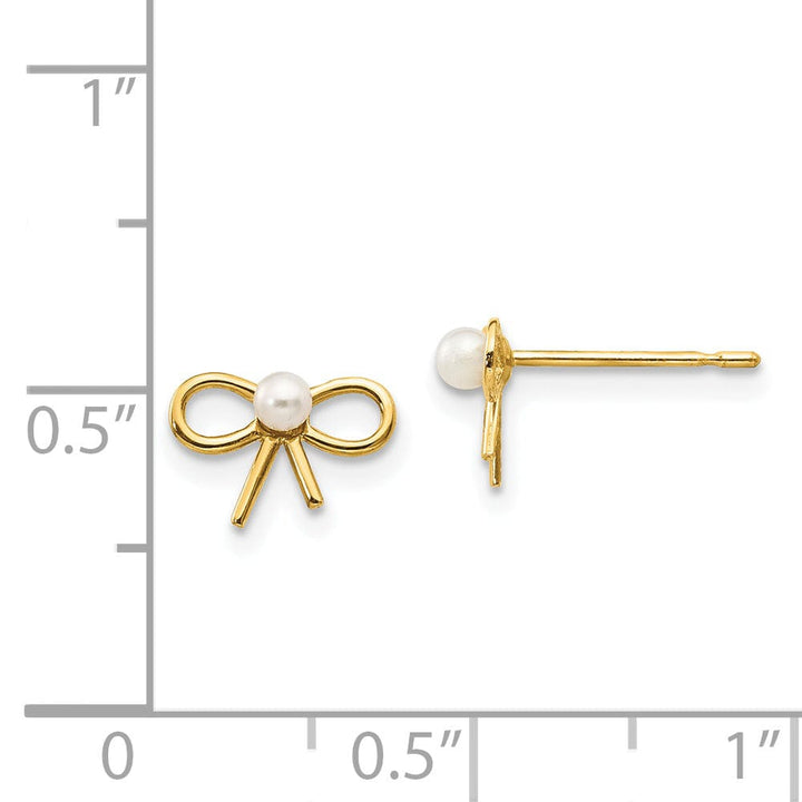 14k Yellow Gold Pearl Bow Child Post Earrings
