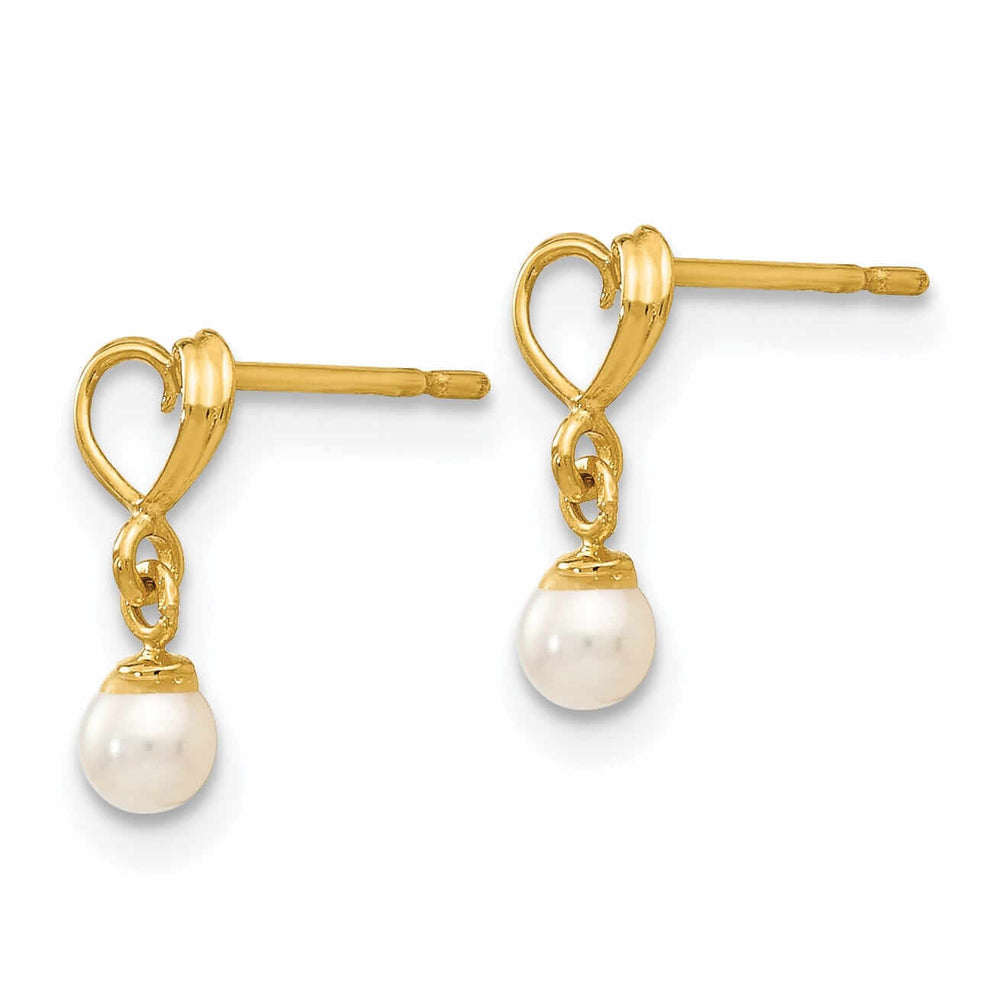 14k Pearl Heart Dangle Post Earrings