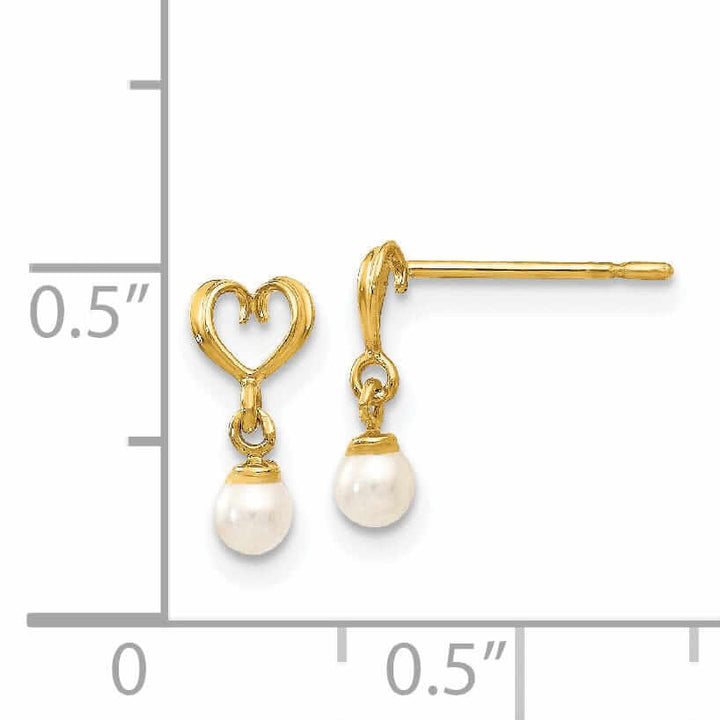14k Pearl Heart Dangle Post Earrings