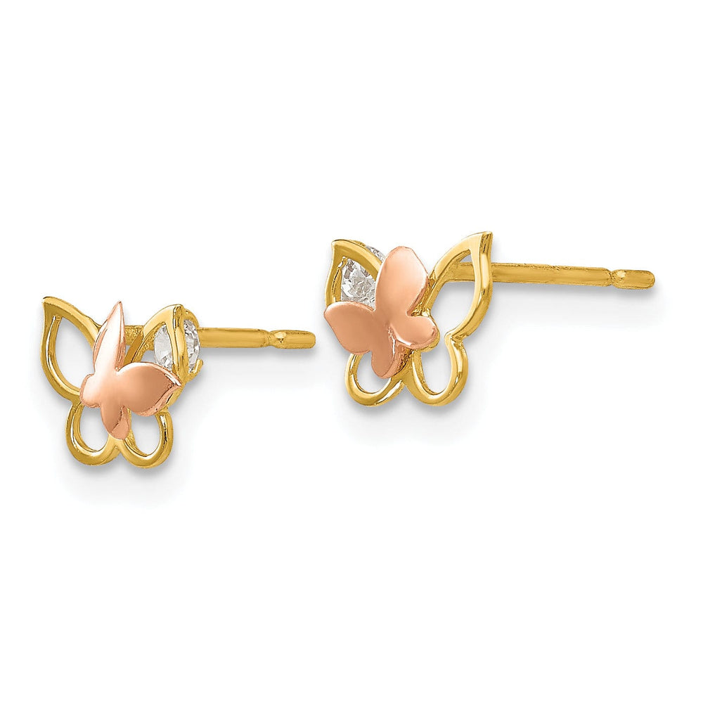 14k Two-tone Gold Butterfly Post Earrings