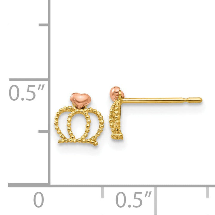 14k Two-tone Gold Crown Post Earrings