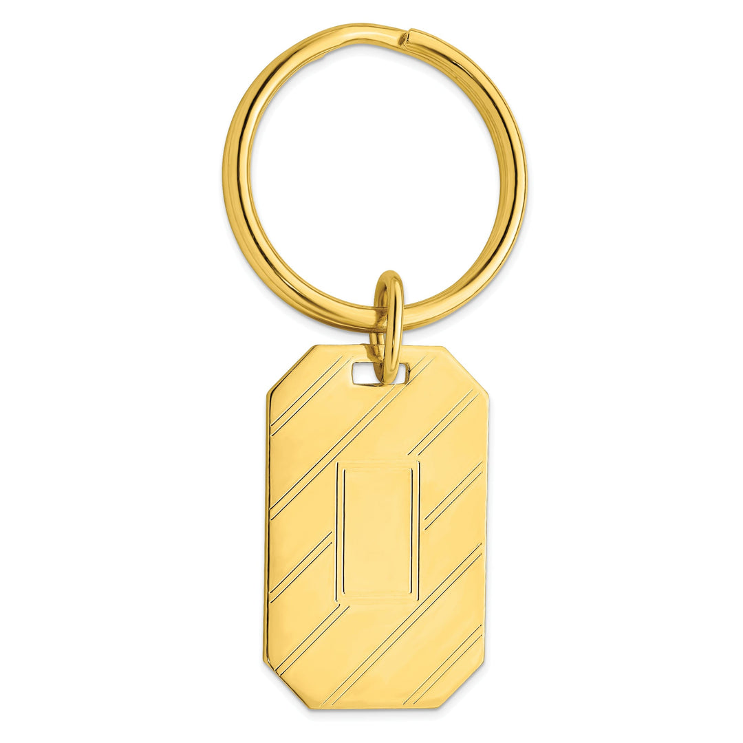Gold Plated Etched Diagonal Line Key Ring