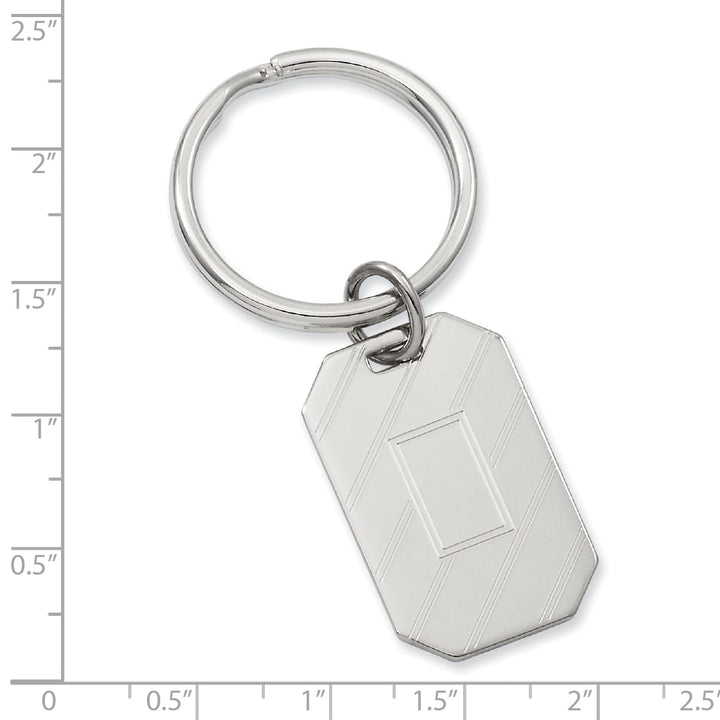 Rhodium Plated Etched Diagonal Line Key Ring