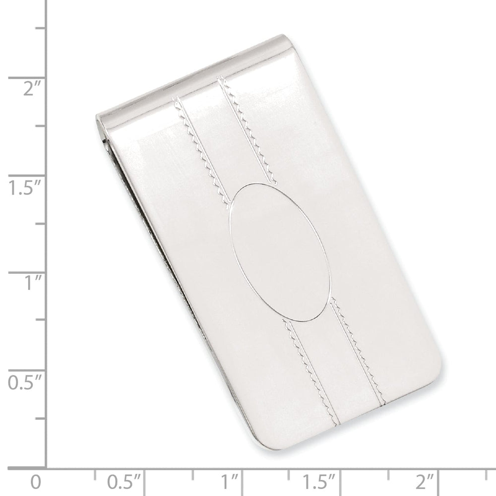 Rhodium Plated Engravable Oval Center Money Clip