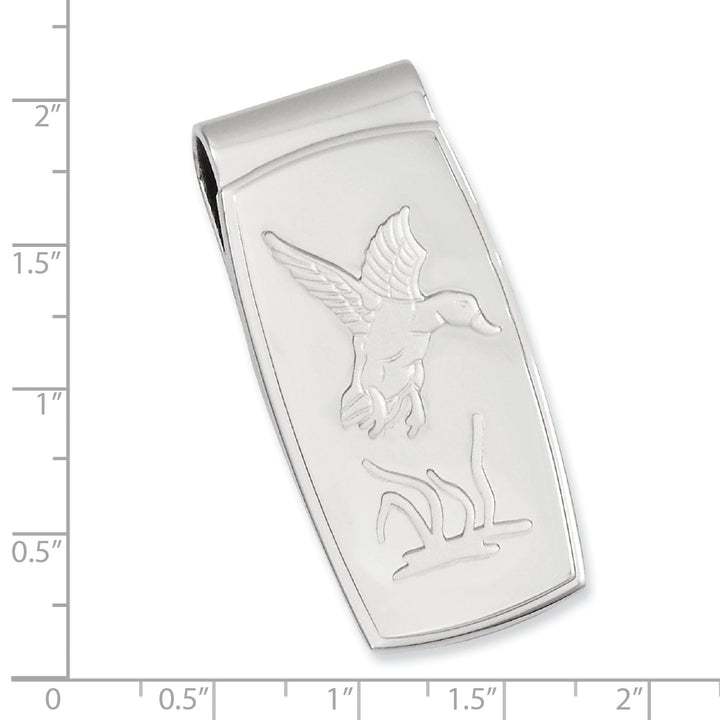 Rhodium Plated Flying Duck Hinged Money Clip