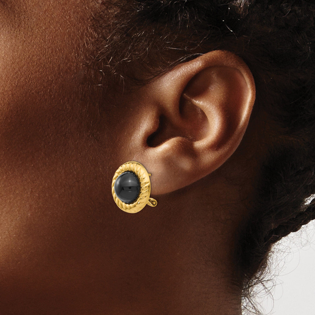 14k Yellow Gold Polished Fancy Onyx Earrings