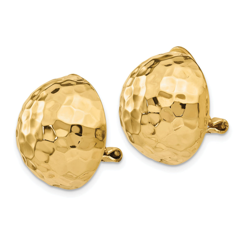 14k Yellow Gold Omega Clip 18MM Hammered Earrings