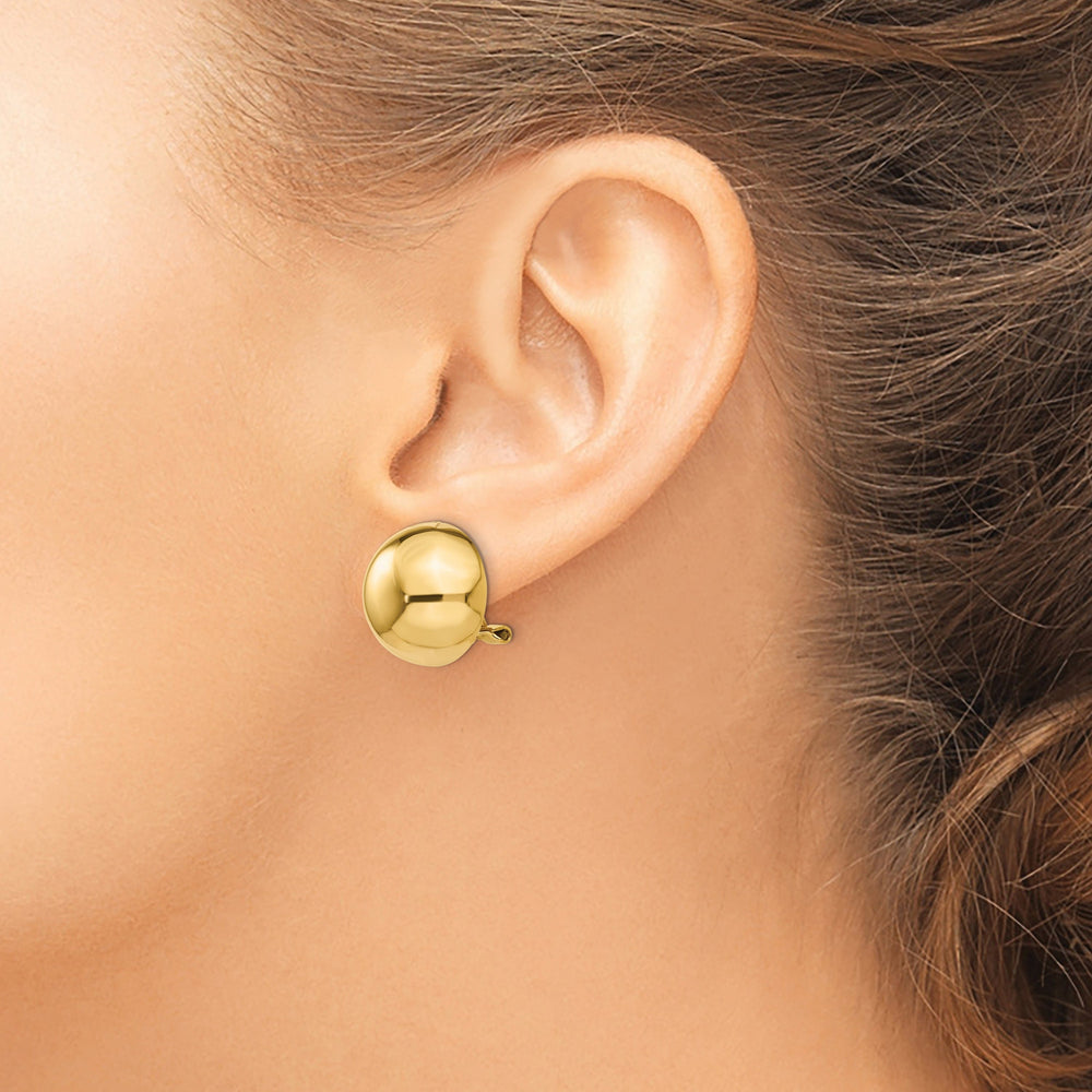 14k Yellow Gold Omega Clip 16MM Half Ball Earrings