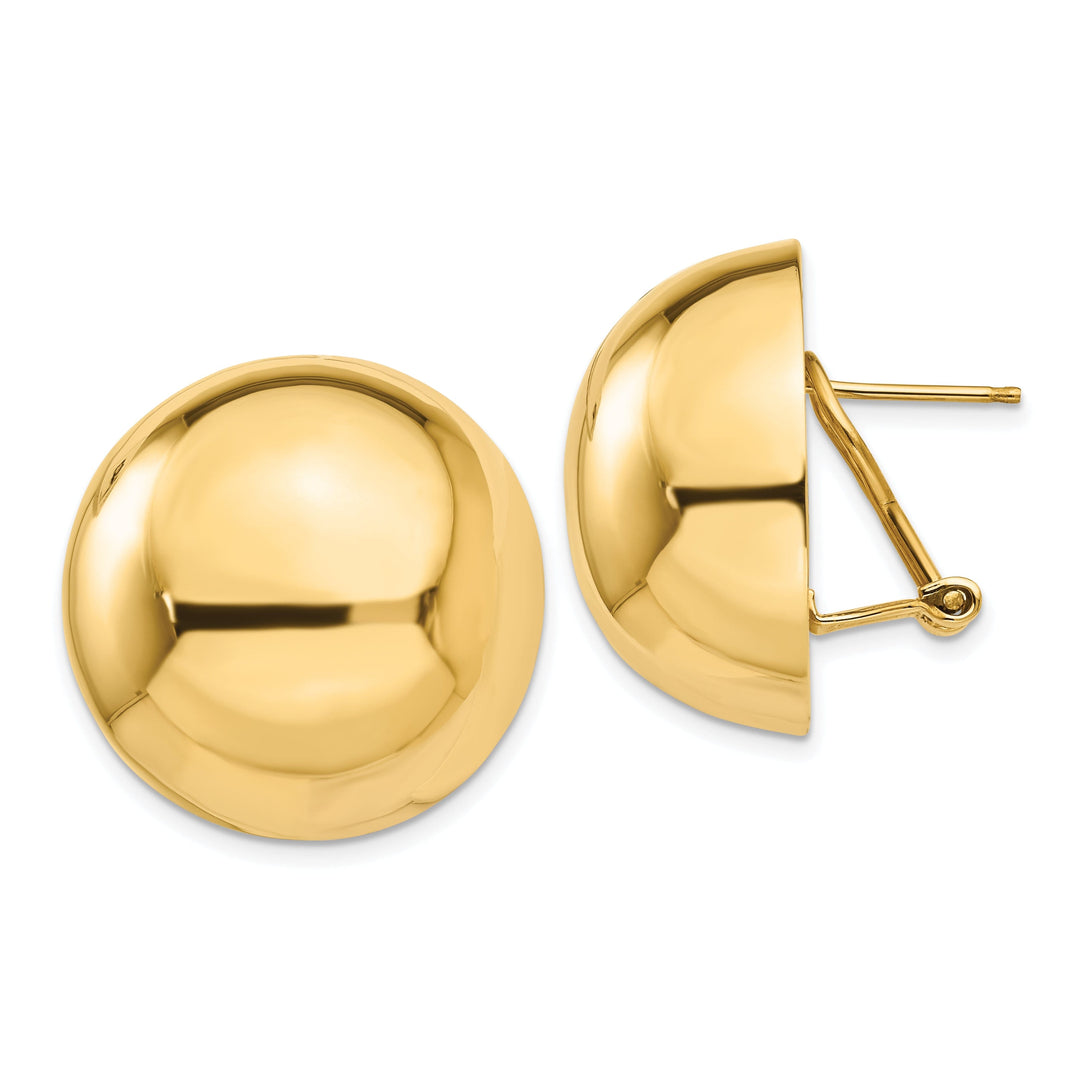 14k Yellow Gold Polished Omega Clip Half Ball Earrings