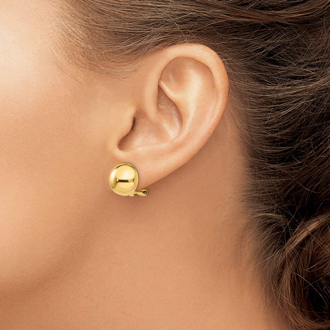 14k Yellow Gold Omega Clip 12MM Half Ball Earrings