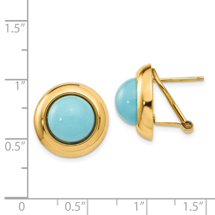 14k Yellow Gold Omega Clip Turquoise Earrings