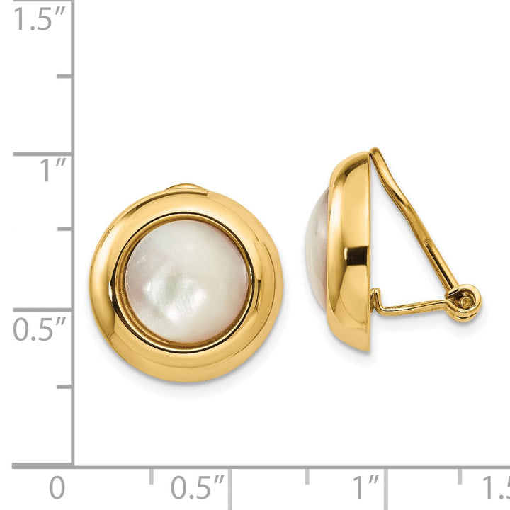 14k Yellow Gold Omega Clip Mother of Pearl Earring