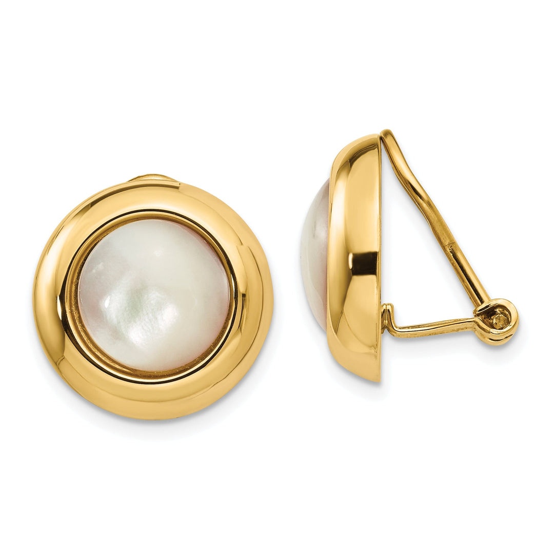 14k Yellow Gold Omega Clip Mother of Pearl Earring