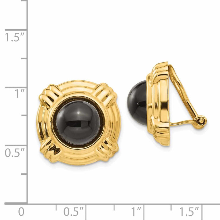 14k Gold Omega Clip Onyx Non-pierced Earrings