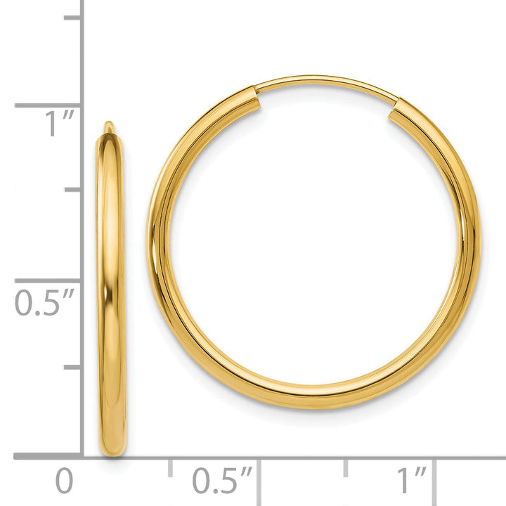 14k Yellow Gold Polished Endless Hoops 2mm x 25mm