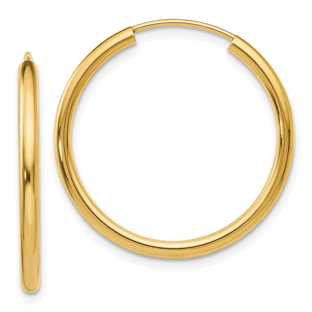 14k Yellow Gold Polished Endless Hoops 2mm x 25mm